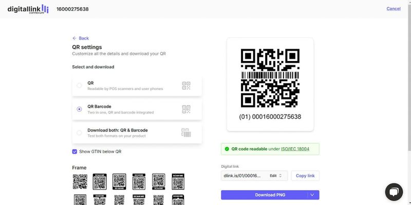 Steps to create GS1 DL QR codes with Digital-link Connexum