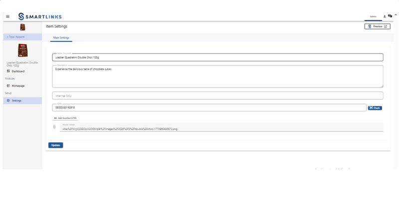 Smartlinks GS1 QR generator UI