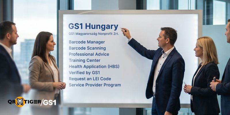 Office team discussing GS1 Hungary